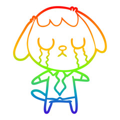 rainbow gradient line drawing cute cartoon dog crying