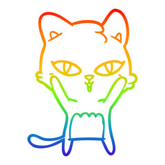 rainbow gradient line drawing cartoon cat
