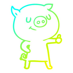 cold gradient line drawing happy cartoon pig