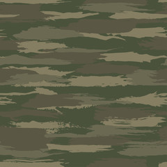 Grunge dark green camouflage, modern fashion design. Camo made brush strokes hand draws pattern. Fashionable Wallpaper or fabric print. Vector seamless texture. 