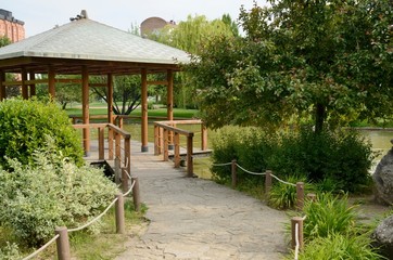 Stone path to garden kiosk
