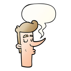 cartoon arrogant man and speech bubble in smooth gradient style
