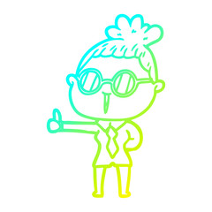 cold gradient line drawing cartoon woman wearing spectacles