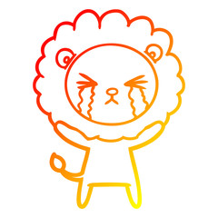 warm gradient line drawing cartoon crying lion