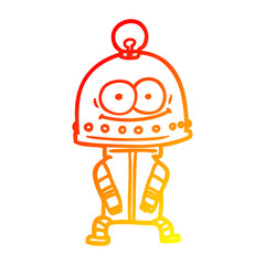 warm gradient line drawing happy carton robot with light bulb