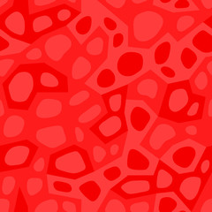 Red bionic seamless pattern, with cell shapes and spots. Abstract blood background. Vector texture