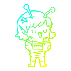 cold gradient line drawing happy alien girl cartoon