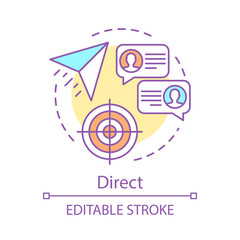 Direct marketing concept icon. Message sending idea thin line illustration. Chatting, mailing vector isolated outline drawing. Email and sms marketing, correspondence, communication. Editable stroke