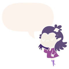cute cartoon vampire girl and speech bubble in retro style