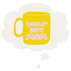 worlds best mom mug and thought bubble in retro style