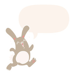 cartoon rabbit and speech bubble in retro style