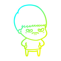 cold gradient line drawing annoyed cartoon boy
