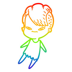 rainbow gradient line drawing cute cartoon girl with hipster haircut