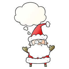 cartoon confused santa claus and thought bubble in smooth gradient style