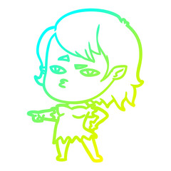 cold gradient line drawing cartoon vampire girl