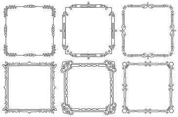 Set of decorative vintage frames. Hand-drawn vector illustration on white background