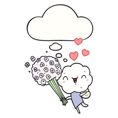 cute cartoon cloud head creature and thought bubble