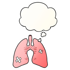 cartoon lungs and thought bubble in smooth gradient style
