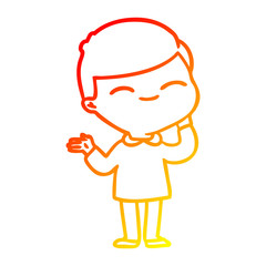 warm gradient line drawing cartoon shy smiling boy
