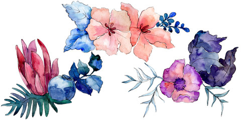 Bouquets floral botanical flowers. Watercolor background illustration set. Isolated bouquet illustration element.