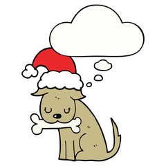 cute christmas dog and thought bubble