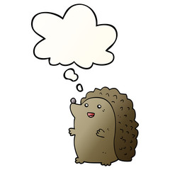 cartoon happy hedgehog and thought bubble in smooth gradient style