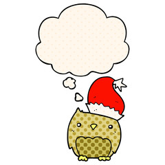 cute christmas owl and thought bubble in comic book style