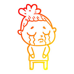 warm gradient line drawing cartoon crying woman