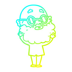 cold gradient line drawing cartoon curious man with beard and glasses