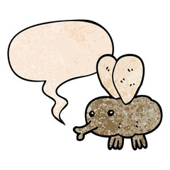 cartoon fly and speech bubble in retro texture style