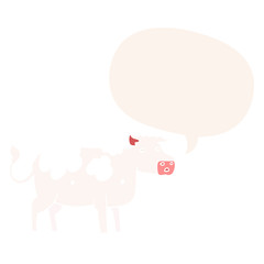 cartoon cow and speech bubble in retro style
