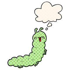 cartoon caterpillar and thought bubble in comic book style