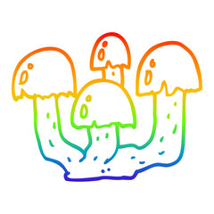 rainbow gradient line drawing cartoon mushrooms
