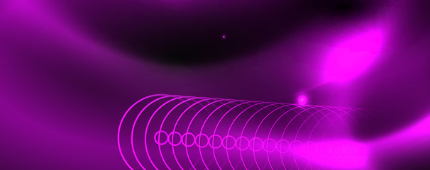 Shiny neon techno template. Neon lines background, 80s style laser rays