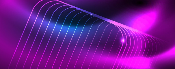 Neon glowing techno lines, hi-tech futuristic abstract background template, vector