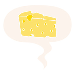 cartoon cheese and speech bubble in retro style