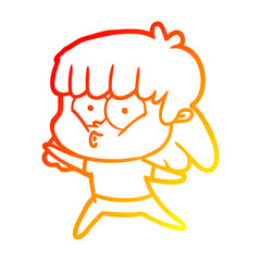 warm gradient line drawing cartoon whistling girl