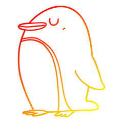 warm gradient line drawing cartoon penguin