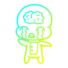cold gradient line drawing cartoon big brain alien crying