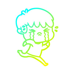 cold gradient line drawing cartoon boy crying