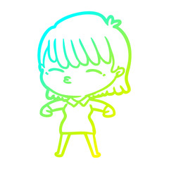 cold gradient line drawing cartoon woman