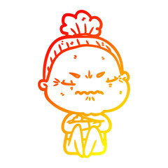 warm gradient line drawing cartoon annoyed old lady