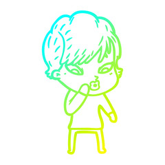 cold gradient line drawing cartoon woman