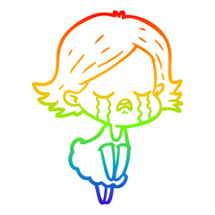 rainbow gradient line drawing cartoon girl crying