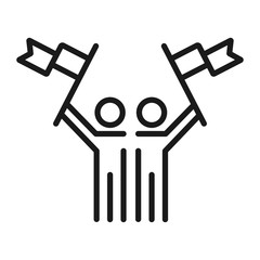 flag on team hand - minimal line web icon. simple vector illustration. concept for infographic, website or app.