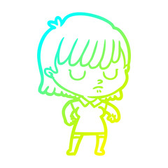cold gradient line drawing cartoon woman