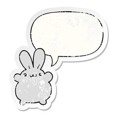 cartoon rabbit and speech bubble distressed sticker