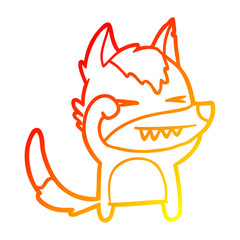 warm gradient line drawing tired wolf cartoon