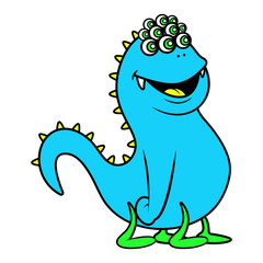 Cute hairy Little Monster with many eyes look likes Dragon Cartoon Vector