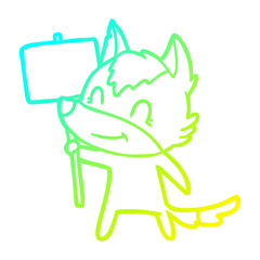 cold gradient line drawing friendly cartoon wolf